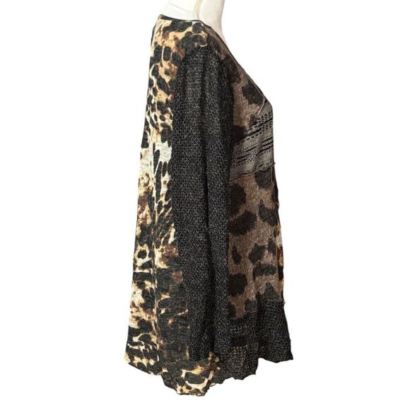 Ali Miles Sweater Size 1X Animal Print Brown Artsy Lagenlook Wearable Art Mature - Picture 4 of 10